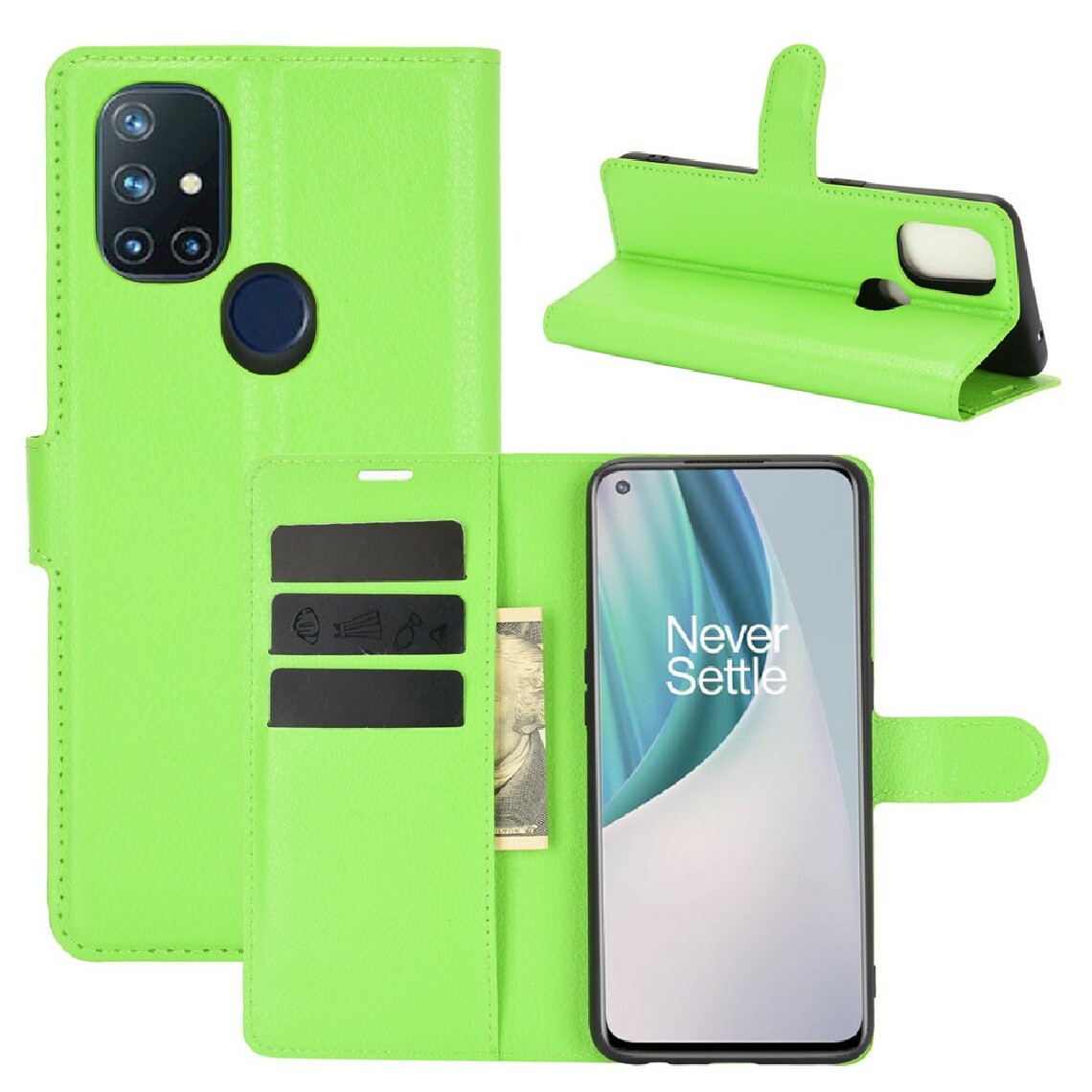 Other - Etui en PU texture de litchi avec support vert pour votre OnePlus Nord N10 5G - Coque, étui smartphone
