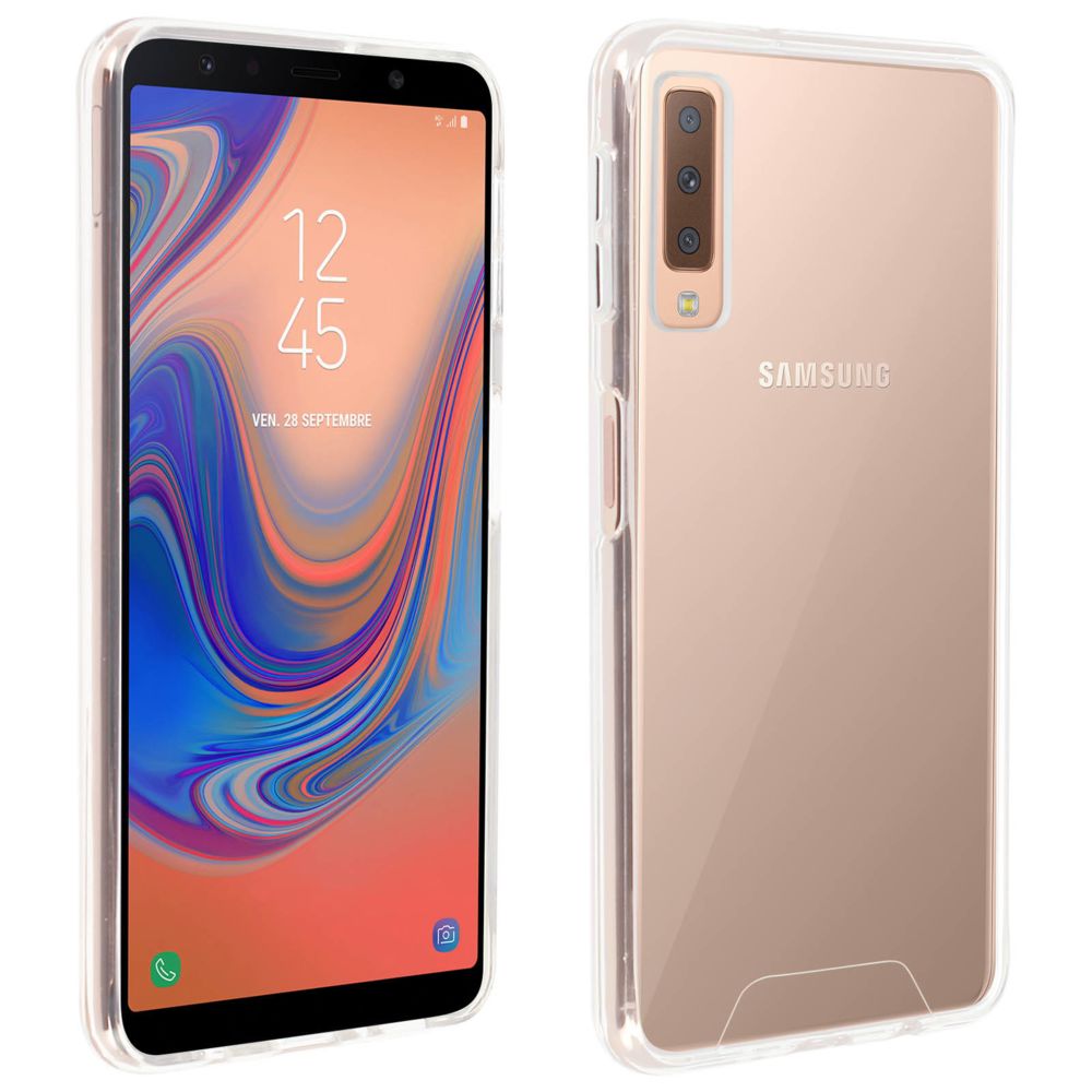 Avizar - Coque Samsung Galaxy A7 2018 Protection Cristal Bi-matière Antichocs Transparent - Coque, étui smartphone
