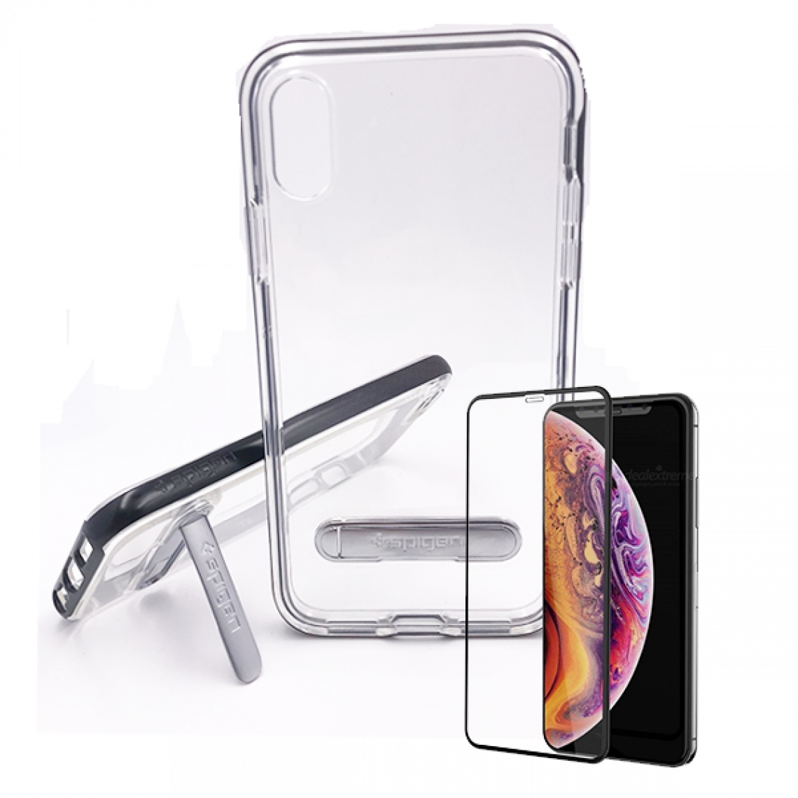 Phonecare - Kit Coque Spigen Crystal Hybrid + Verre Trempé Full Cover Iphone XR - Noir - Coque, étui smartphone