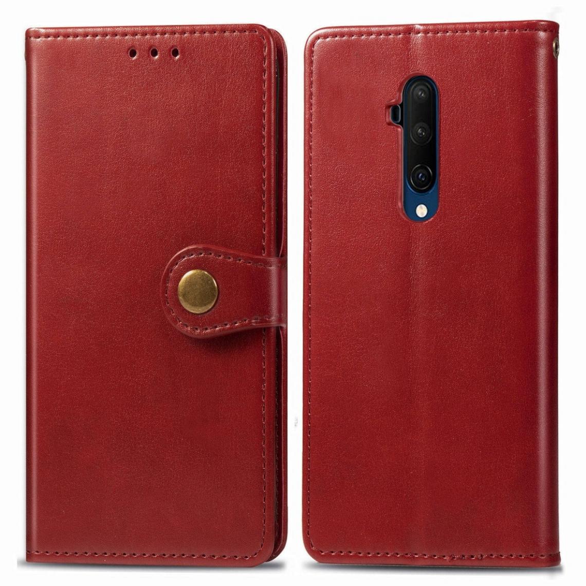 Wewoo - Housse Coque Pour One Plus 7T Étui de téléphone en cuir de couleur unie rétro avec lanière et cadre photoemplacement carte et portefeuille et support Rouge - Coque, étui smartphone