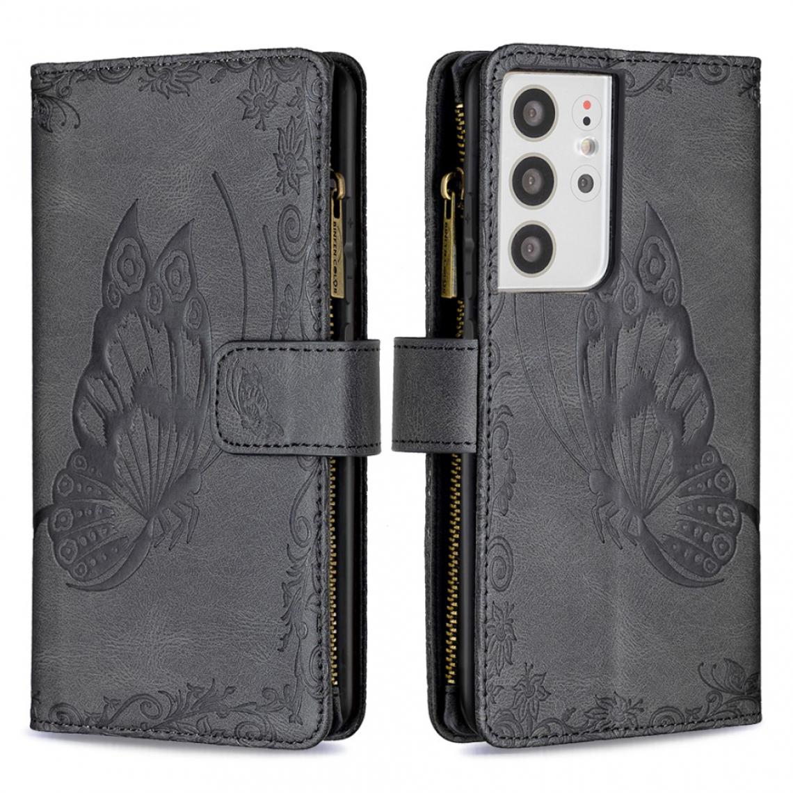 Other - Etui en PU Poche zippée à motif papillon imprimé avec support noir pour votre Samsung Galaxy S21 Ultra 5G - Coque, étui smartphone