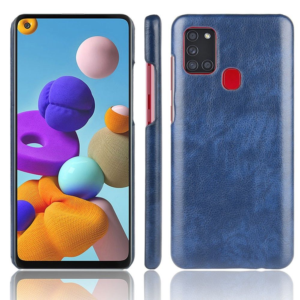 Generic - Coque en TPU + PU peau de litchi enrobée bleu pour votre Samsung Galaxy A21s - Coque, étui smartphone