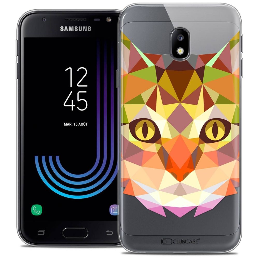 Caseink - Coque Housse Etui Samsung Galaxy J3 2017 J320 (5 ) [Crystal Gel HD Polygon Series Animal - Souple - Ultra Fin - Imprimé en France] Chat - Coque, étui smartphone