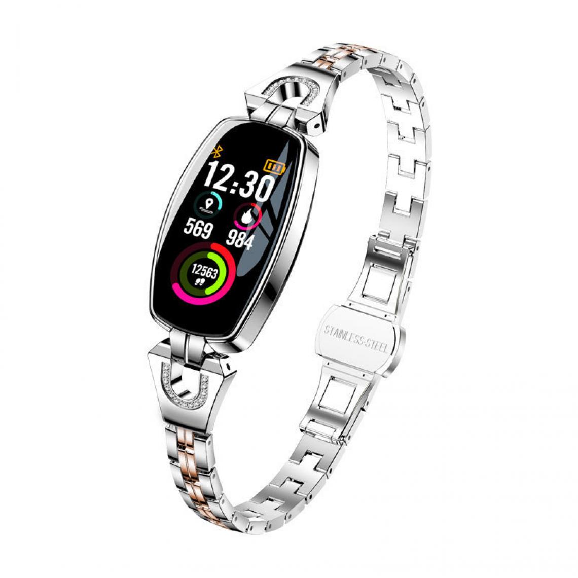 Chronotech Montres - Chronus Smart Watch Band Tracker Watch H8 Waterproof Smart Bracelet Smart Wristwatch Heart Rate Blood Pressure Fitness Tracker for Women (silver) - Montre connectée