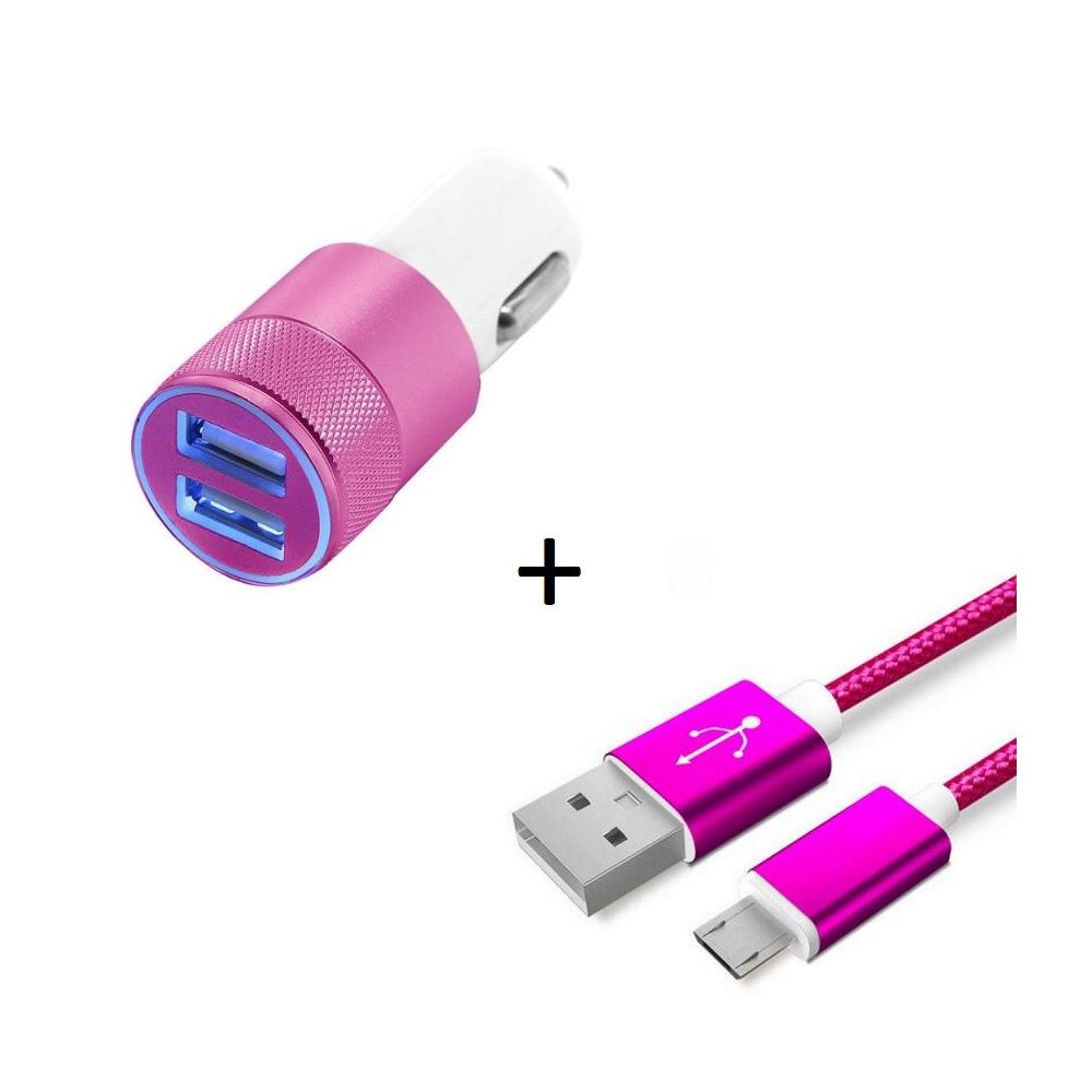 marque generique - Pack Chargeur Voiture pour Manette Playstation 4 PS4 Smartphone Micro-USB (Cable Metal Nylon + Double Adaptateur Allume Cigare) (ROSE) - Batterie téléphone