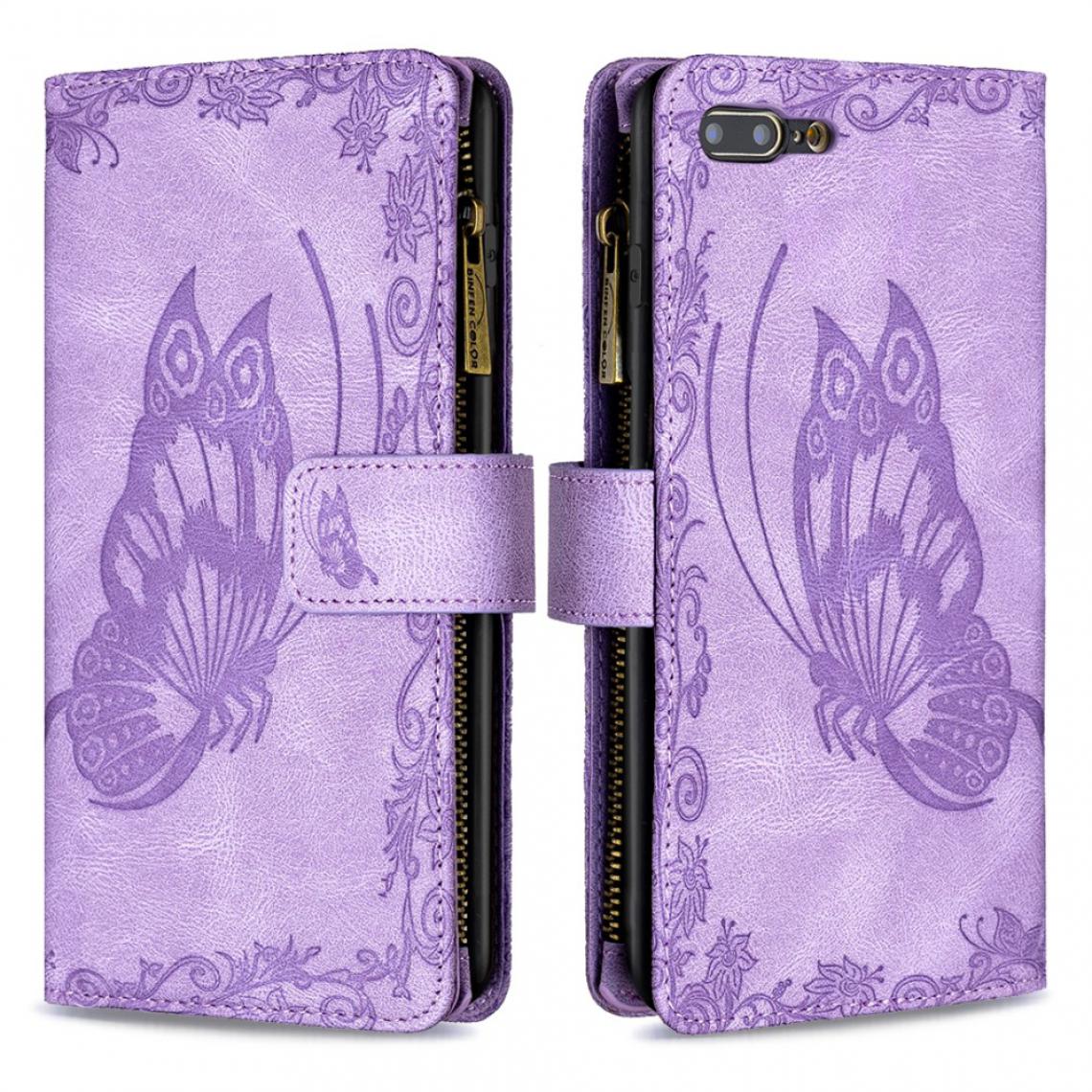 Other - Etui en PU Motif papillon imprimé avec poche zippée avec support violet pour votre Apple iPhone 7 Plus/8 Plus - Coque, étui smartphone