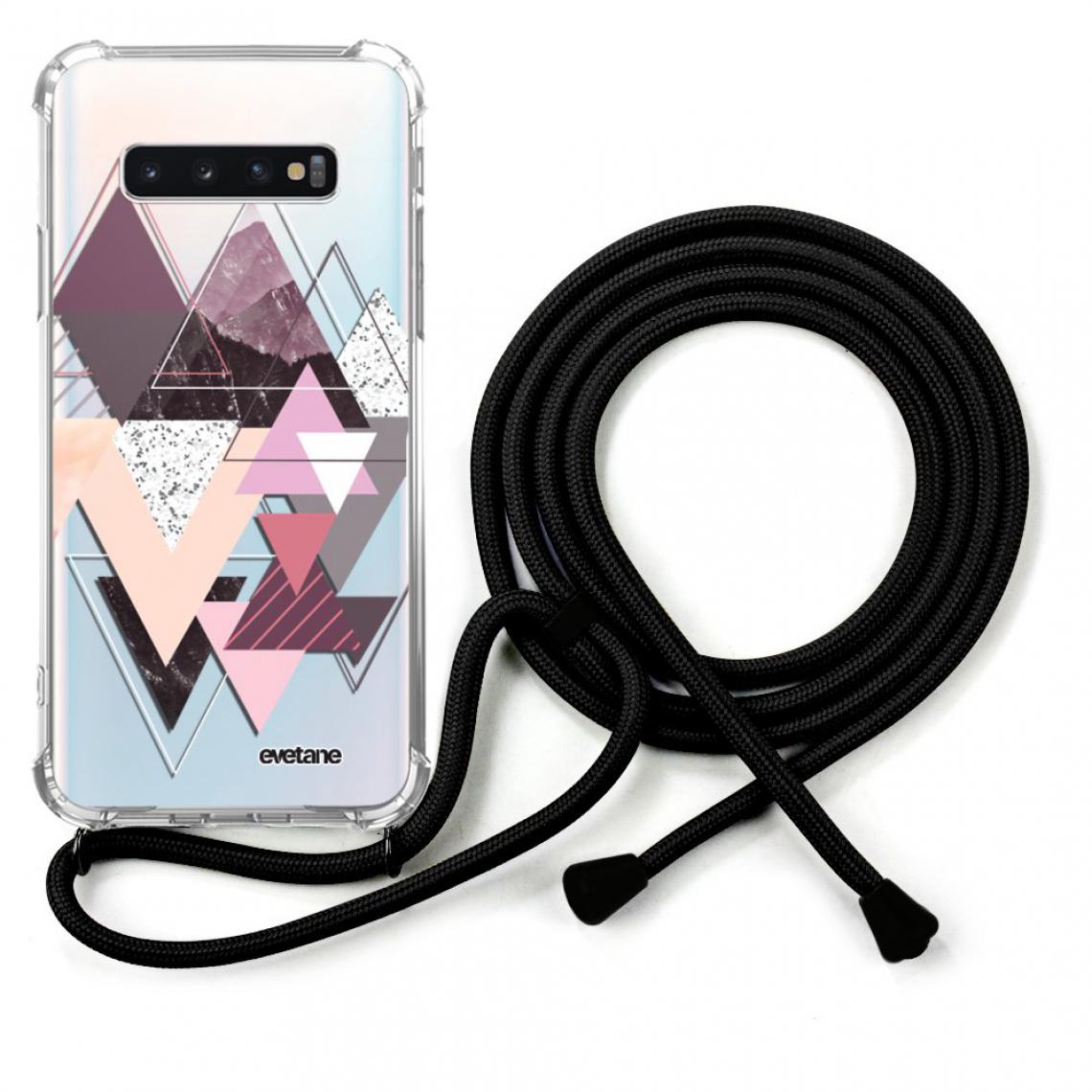 Evetane - Coque Samsung Galaxy S10 coque avec cordon transparente Triangles Design - Coque, étui smartphone