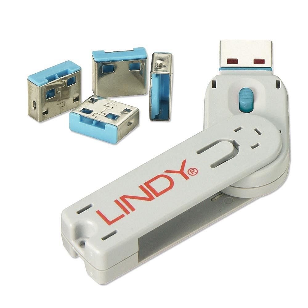 Lindy - CLÉ USB & 4 VERROUS USB, BLEU LINDY 40452 - Alarme connectée