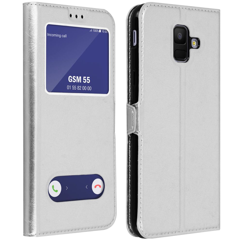Avizar - Housse Samsung Galaxy A6 Etui Clapet 2x Fenêtre Coque Silicone Gel - Argent - Coque, étui smartphone