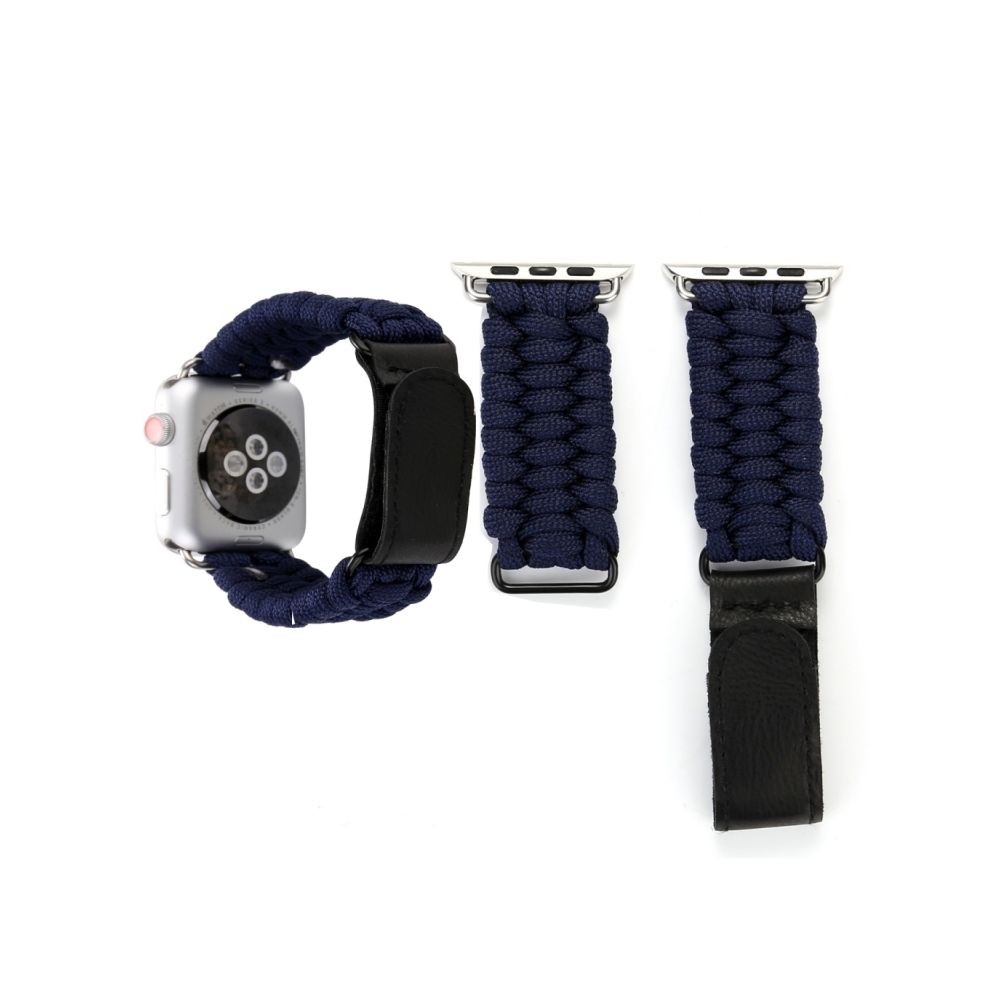 Wewoo - Bande de montre-bracelet en nylon véritable corde de parapluie en cuir avec boucle en acier inoxydable pour Apple Watch série 3 & 2 & 1 42mm bleu foncé - Accessoires Apple Watch