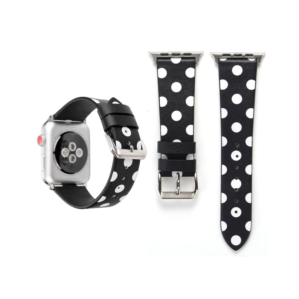 Wewoo - Bande de montre-bracelet en cuir véritable motif à pois pour Apple Watch série 3 & 2 & 1 42mm noir + blanc - Accessoires Apple Watch