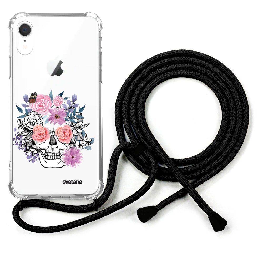 Evetane - Coque cordon iPhone Xr cordon noir Dessin Crâne floral Evetane. - Coque, étui smartphone