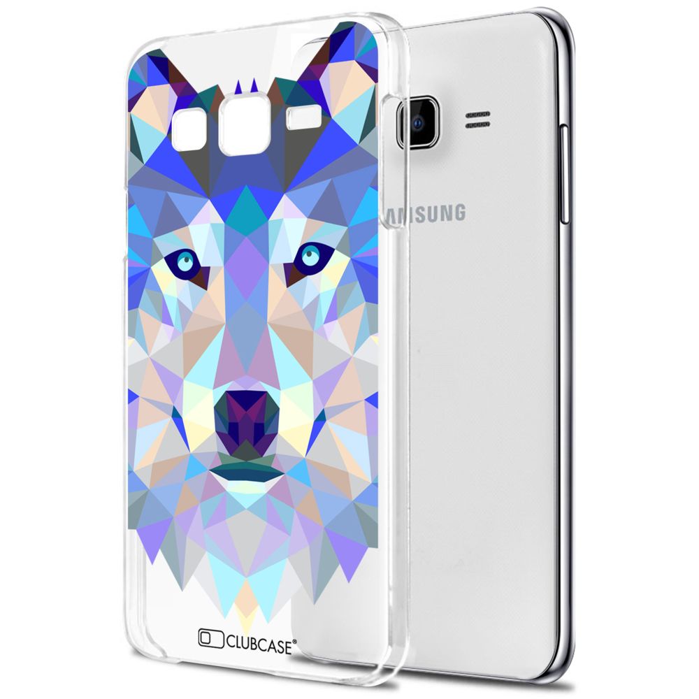 Caseink - Coque Housse Etui Samsung Galaxy J7 (J700) [Crystal HD Polygon Series Animal - Rigide - Ultra Fin - Imprimé en France] - Loup - Coque, étui smartphone