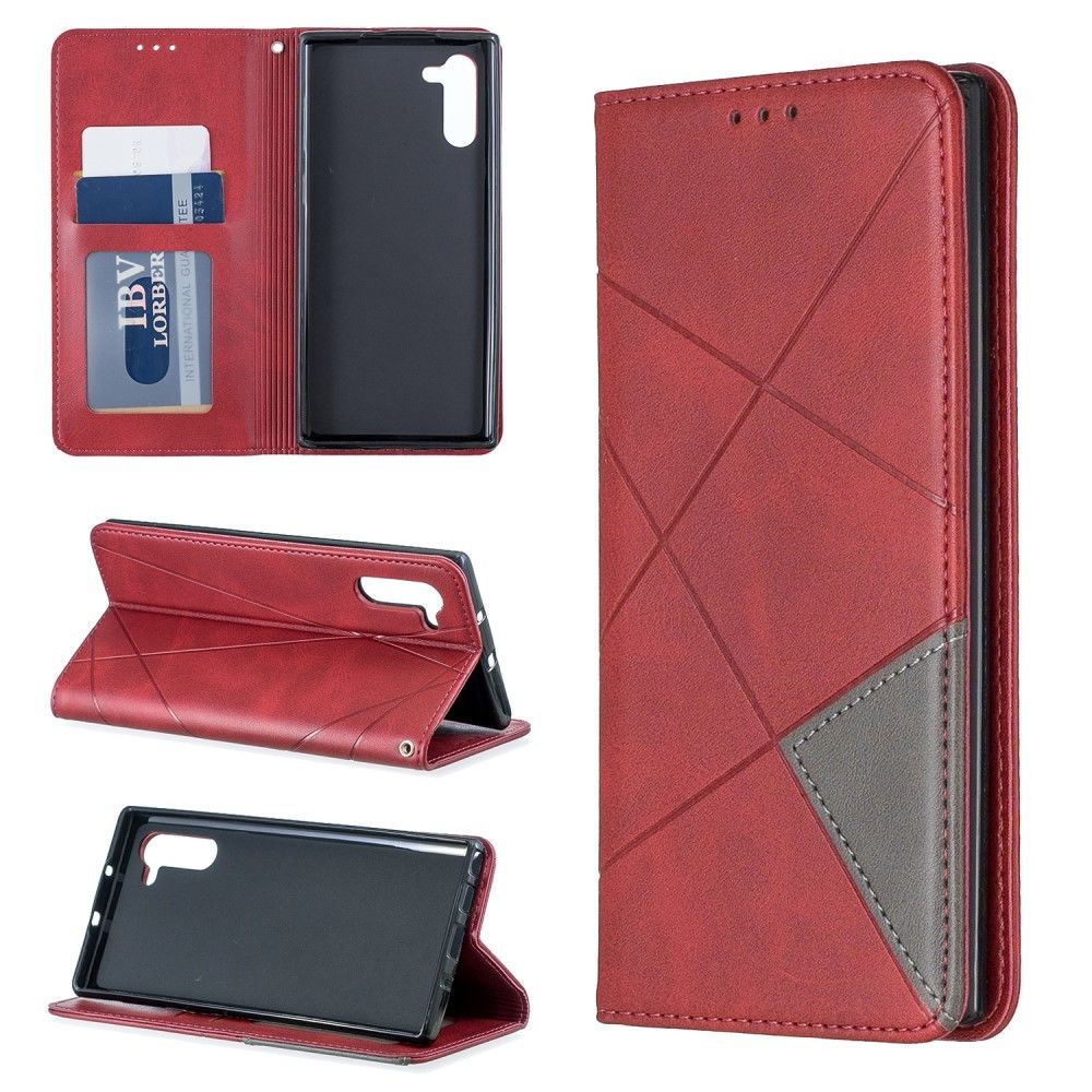 marque generique - Etui en PU motif géométrique avec support rouge pour votre Samsung Galaxy Note 10 - Coque, étui smartphone