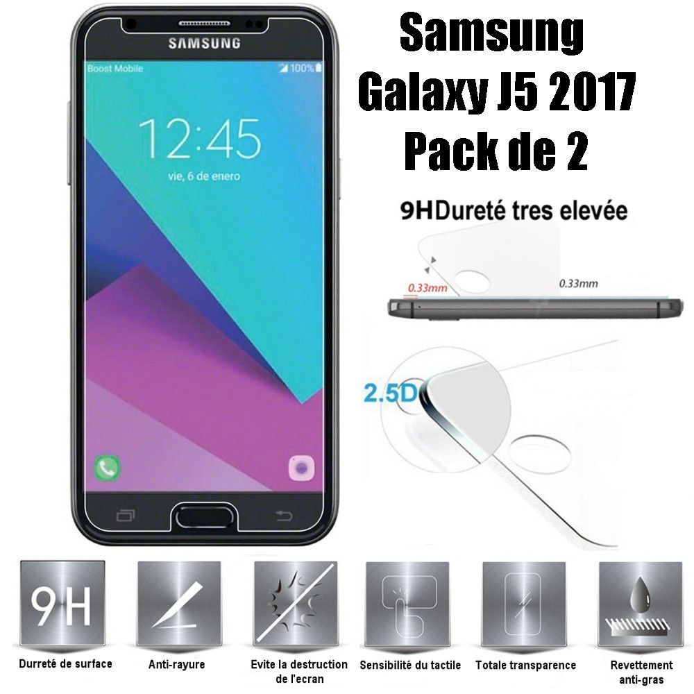 marque generique - Samsung Galaxy J5 2017 Vitre protection d'ecran en verre trempé incassable - Lot de 2 Verres - Autres accessoires smartphone
