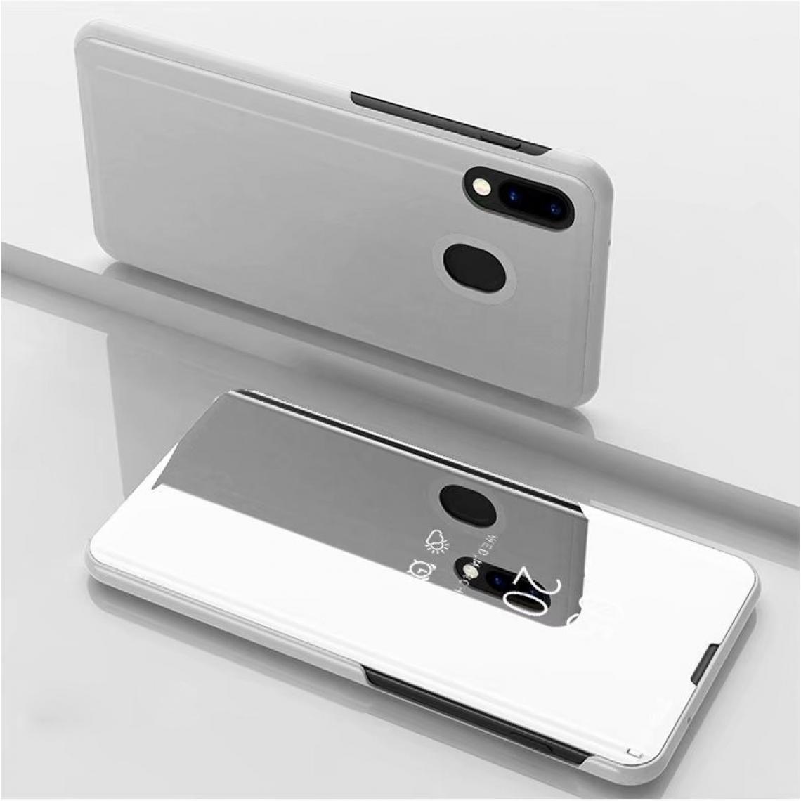 Wewoo - Housse Coque Etui à rabat horizontal en cuir avec miroir de galvanisation pour Galaxy A40avec support Argent - Coque, étui smartphone