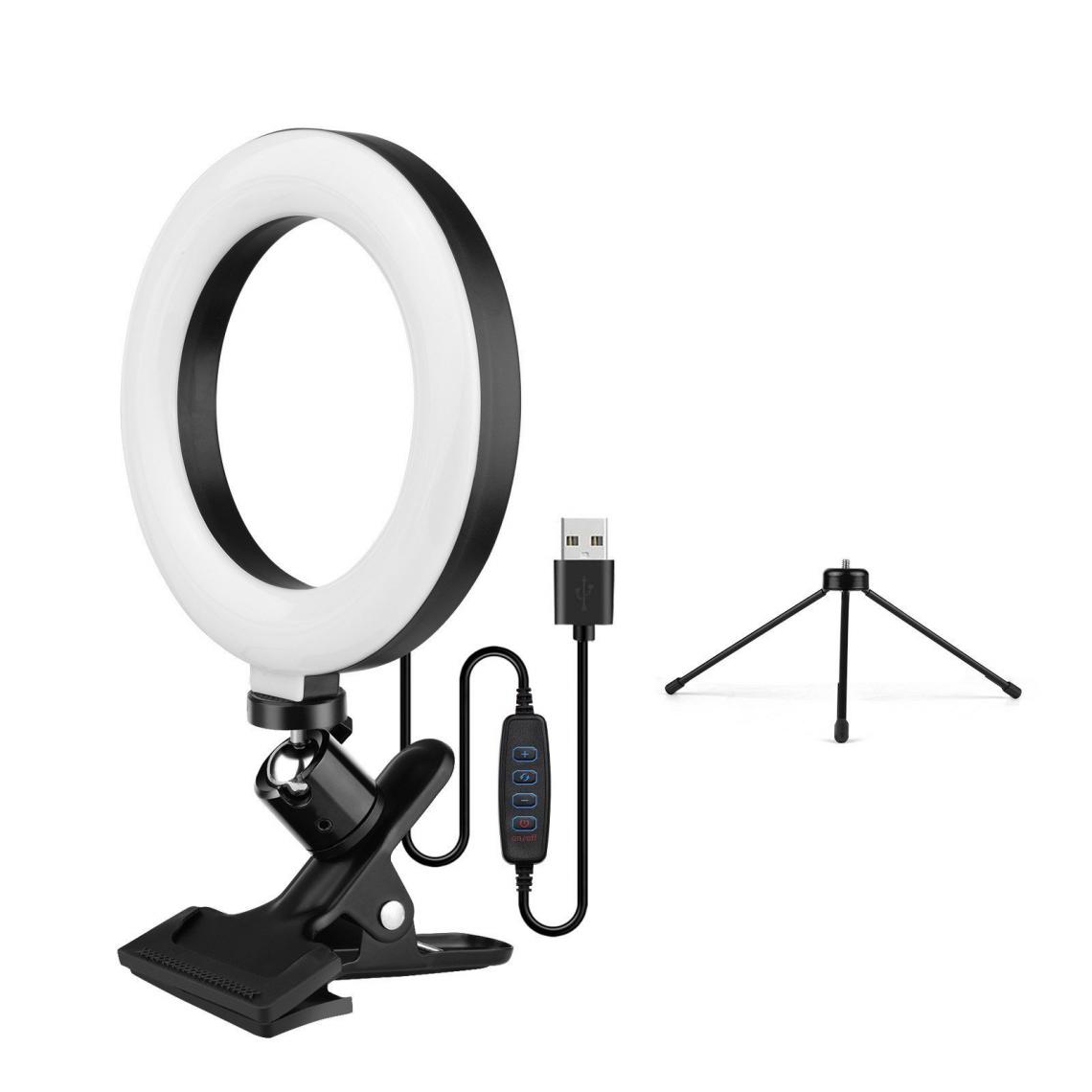 Justgreenbox - Lampe vidéo à anneau selfie de 6,3 pouces 2700K-5500K avec trépied de table à fixation par pince 3 Dimmable - T3654657596934 - Lampe connectée