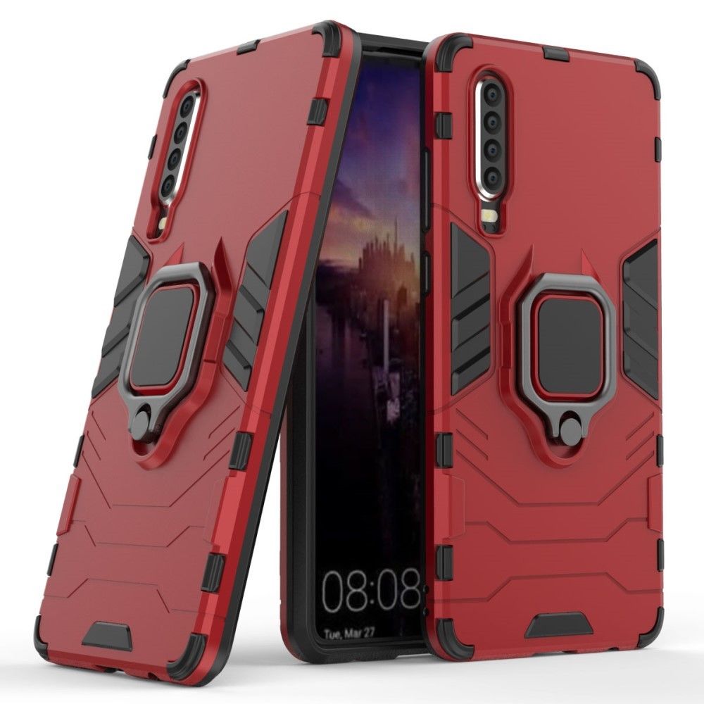 marque generique - Coque en TPU finger ring kickstand hybride rouge pour votre Huawei P30 - Autres accessoires smartphone
