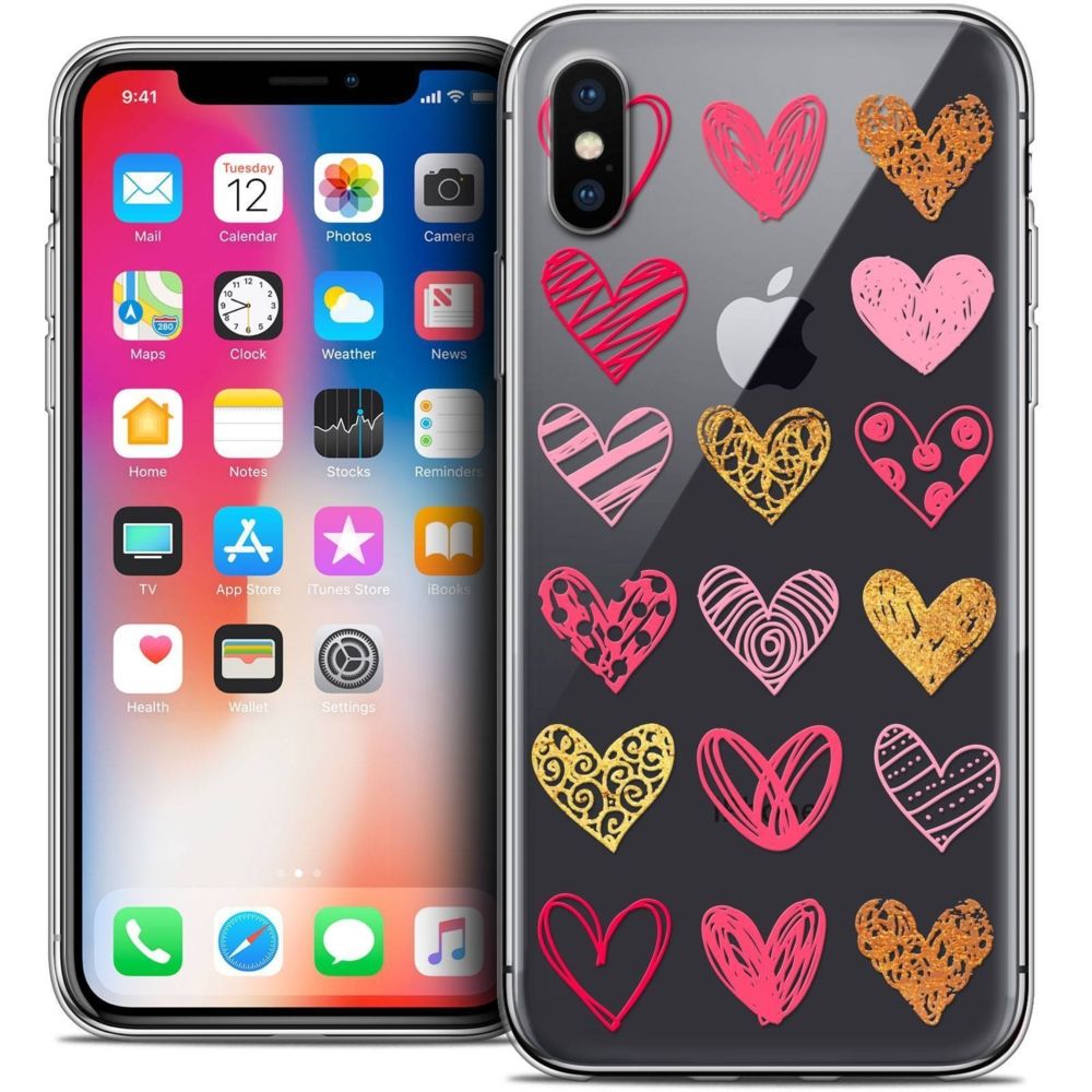 Caseink - Coque Housse Etui Apple iPhone Xs / X (5.8 ) [Crystal Gel HD Collection Sweetie Design Doodling Hearts - Souple - Ultra Fin - Imprimé en France] - Coque, étui smartphone