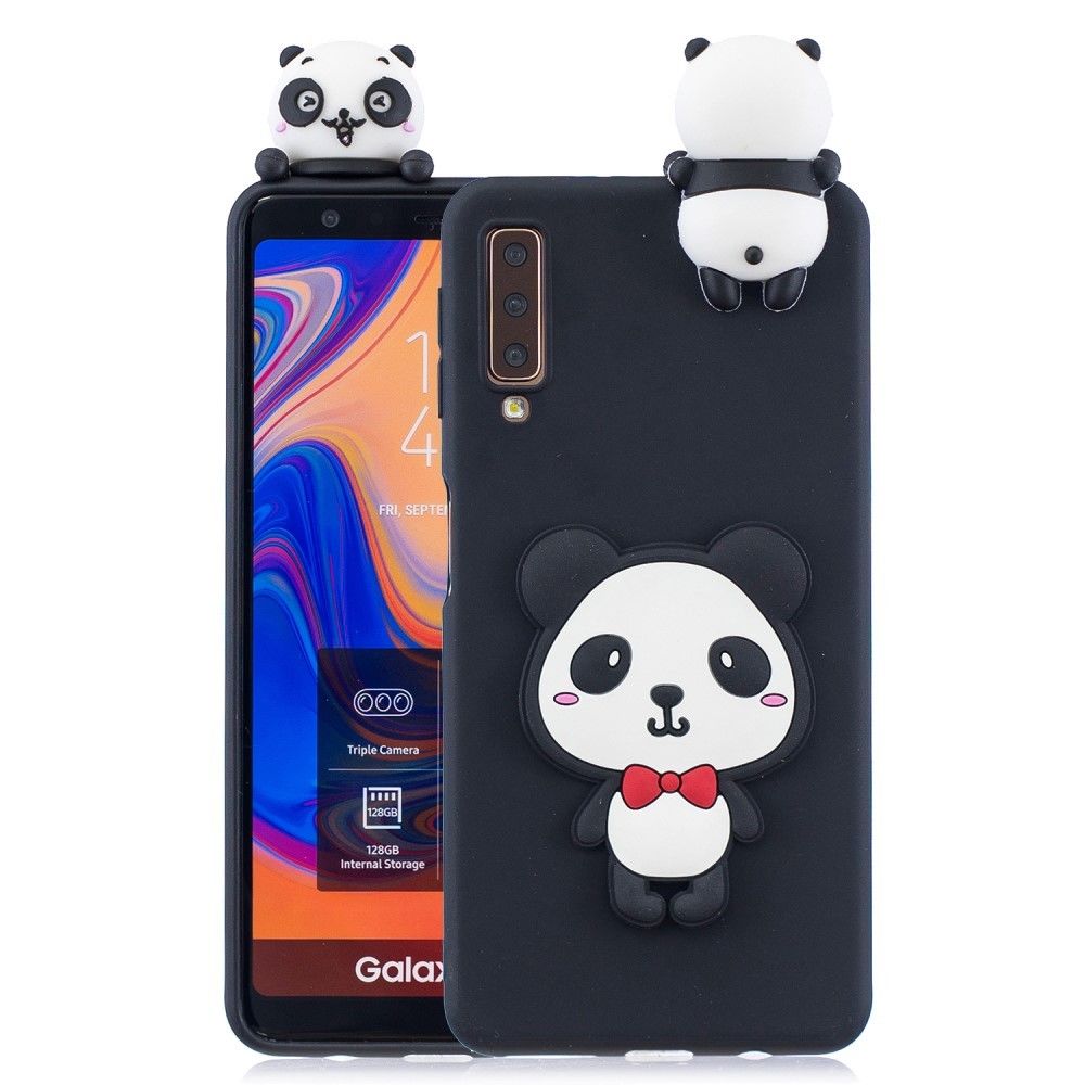 marque generique - Coque en TPU gel 3D mignonne poupée 3D motif d'impression panda avec noeud papillon rouge pour votre Samsung Galaxy A7 (2018) - Autres accessoires smartphone