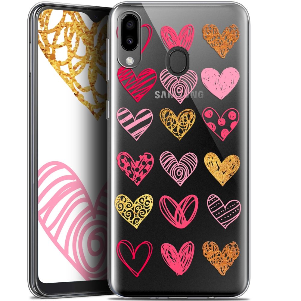 Caseink - Coque Pour Samsung Galaxy M20 (6.3 ) [Gel HD Collection Sweetie Design Doodling Hearts - Souple - Ultra Fin - Imprimé en France] - Coque, étui smartphone