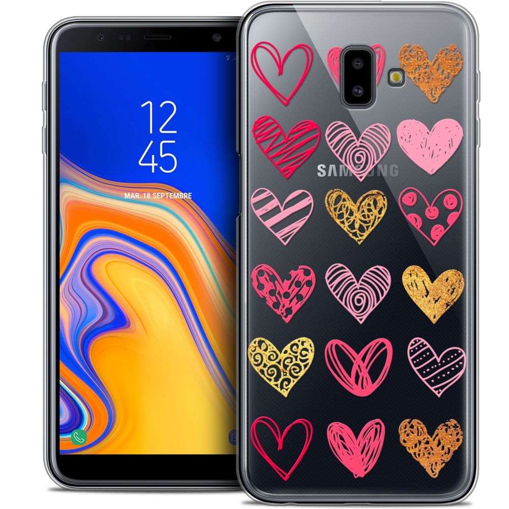 Caseink - Coque Housse Etui Pour Samsung Galaxy J6 Plus J6+ (6.4 ) [Crystal Gel HD Collection Sweetie Design Doodling Hearts - Souple - Ultra Fin - Imprimé en France] - Coque, étui smartphone