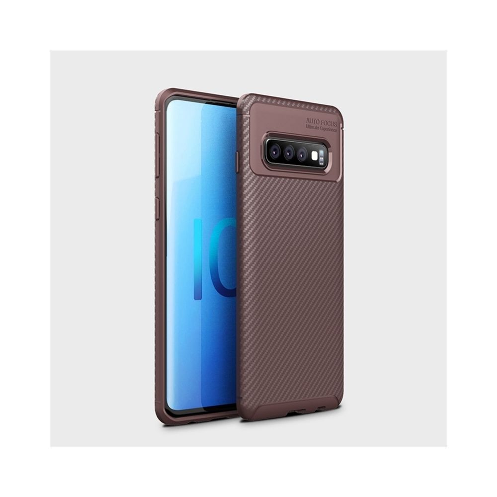 Wewoo - Coque TPU antichoc en fibre de carbone pour Galaxy S10 (Marron) - Coque, étui smartphone