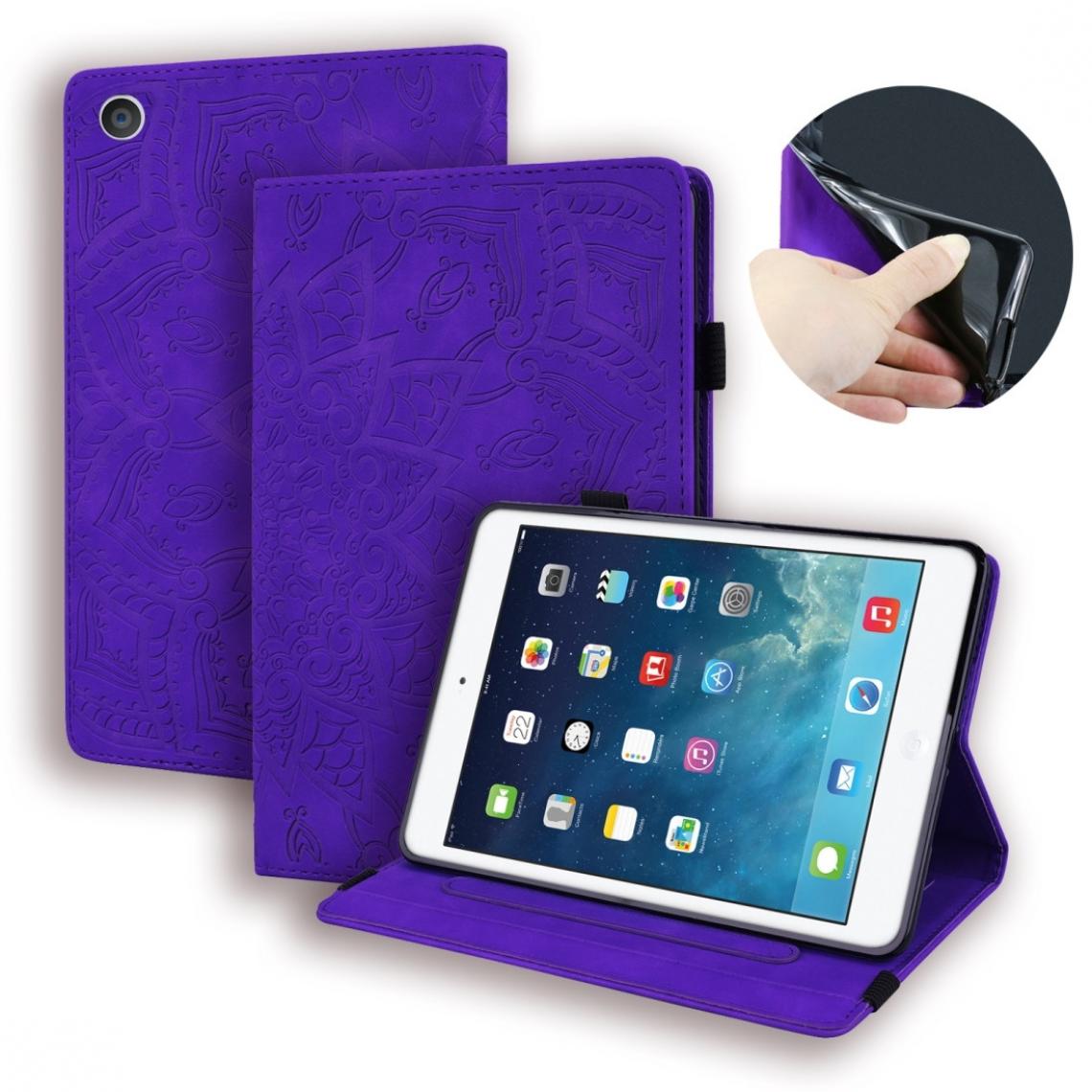 Wewoo - Smart Cover Pour iPad 4 & 3 & 2 Motif mollet Etui en cuir estampé à double rabatavec porte-carte et fentes cartes et fente stylo et bande élastique Violet - Coque, étui smartphone