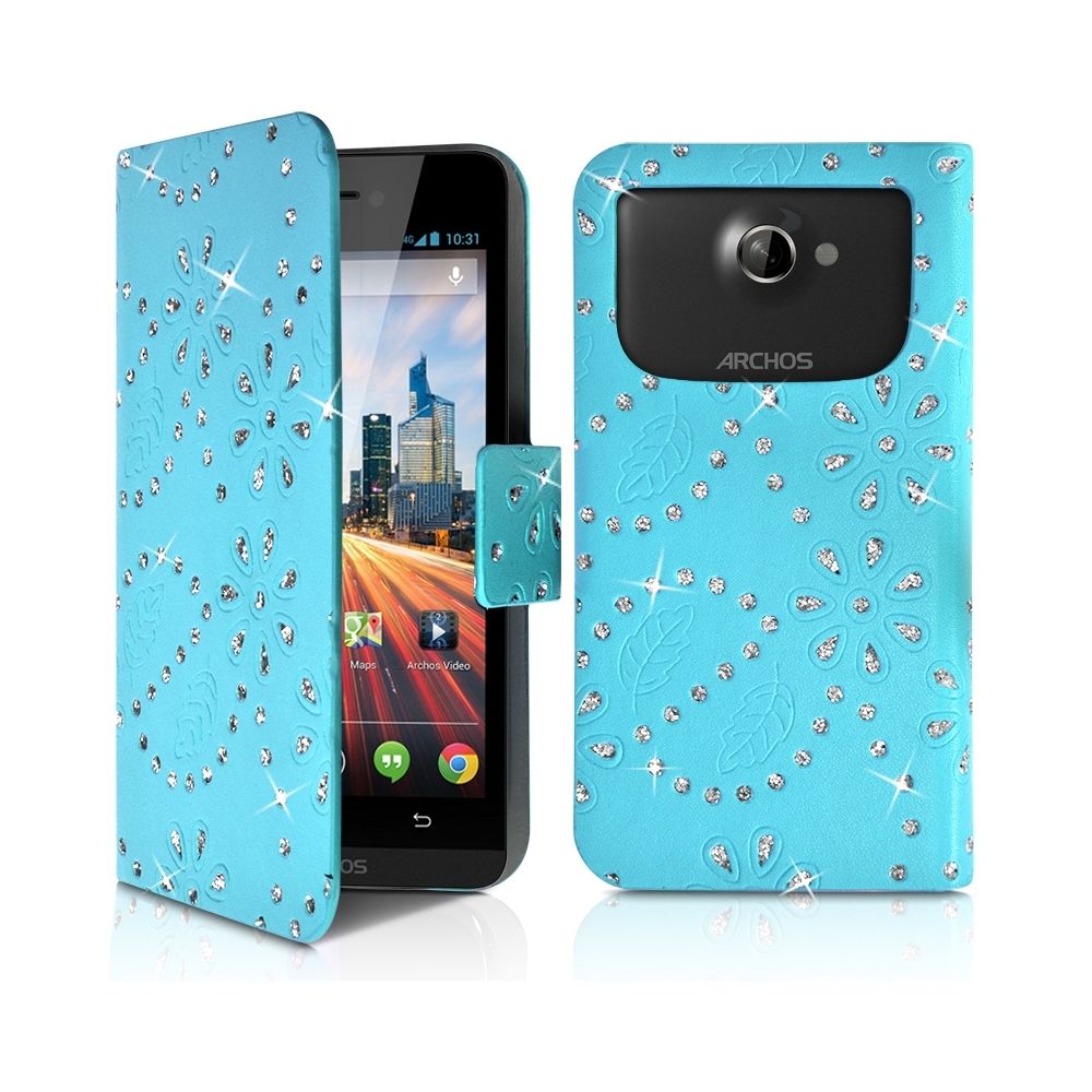 Karylax - Housse Coque Etui Portefeuille Motif Diamant Universel M couleur bleu clair pour Archos 45b Helium 4G - Autres accessoires smartphone
