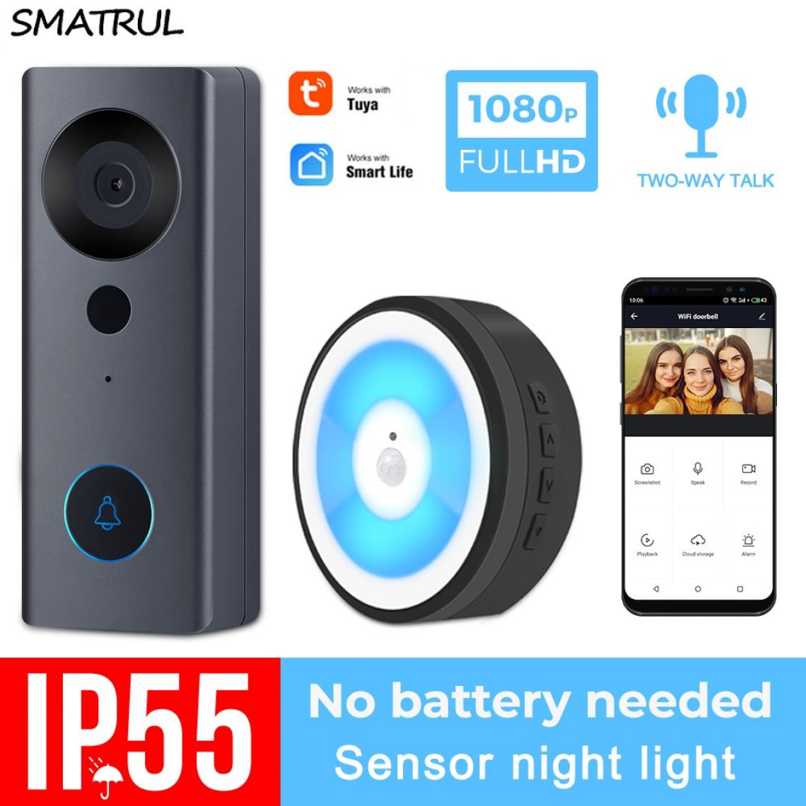 Universal - WiFi HD Vision Smart Nightlight Sonnette sans fil(Le noir) - Sonnette et visiophone connecté