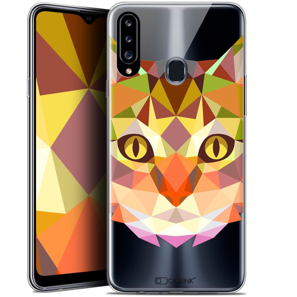 Caseink - Coque Pour Samsung Galaxy A20s (6.5 ) [Gel HD Polygon Series Animal - Souple - Ultra Fin - Imprimé en France] Chat - Coque, étui smartphone