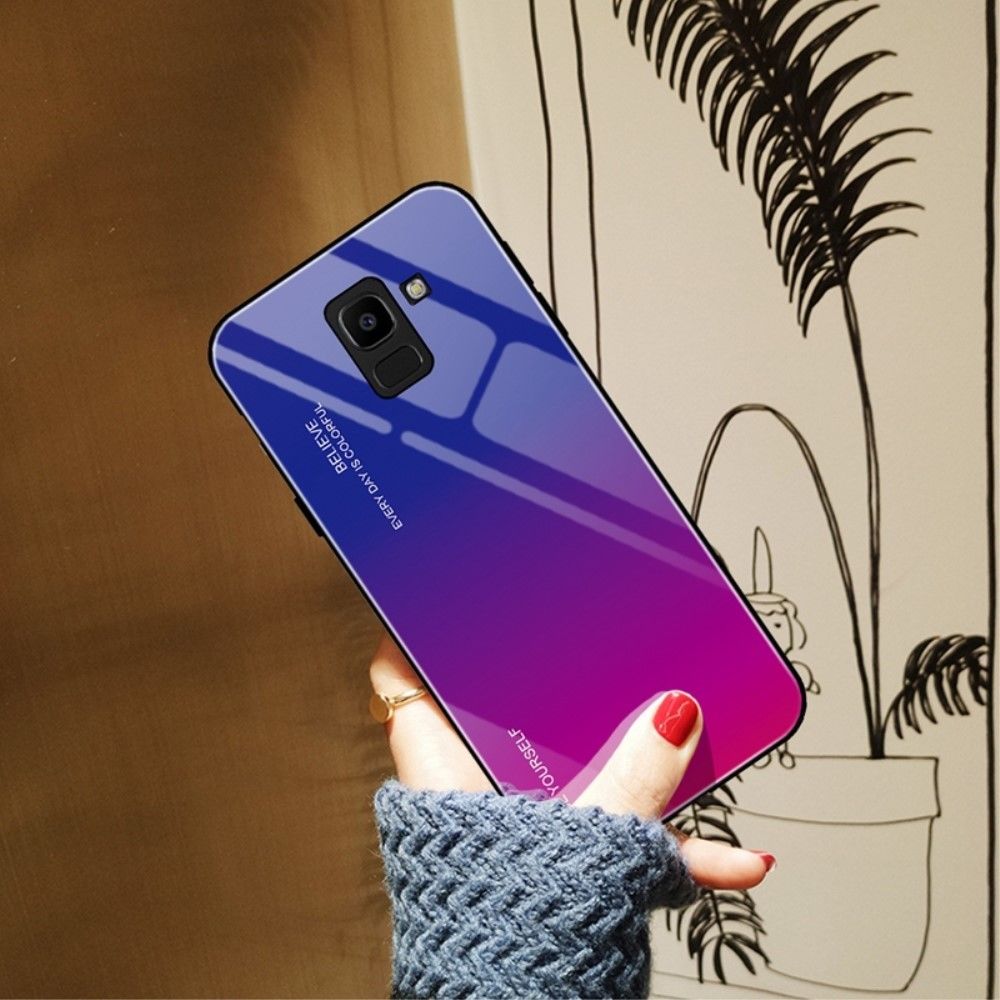 marque generique - Coque en TPU verre hybride dégradé bleu/rose pour votre Samsung Galaxy J6 (2018) - Coque, étui smartphone