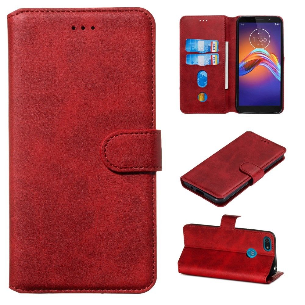 marque generique - Etui en PU avec support rouge pour Motorola Moto E6 Play - Coque, étui smartphone