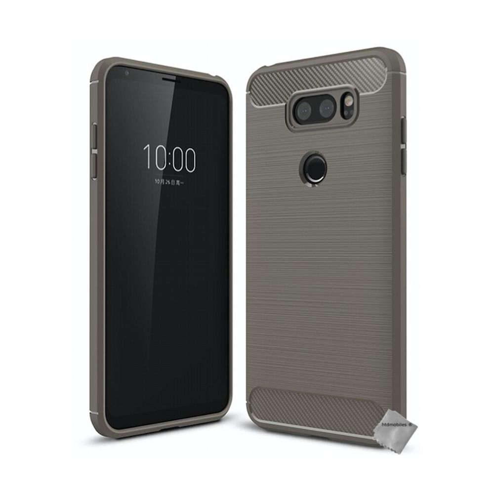 Htdmobiles - Housse etui coque silicone gel carbone pour LG V30 + verre trempe - GRIS - Autres accessoires smartphone