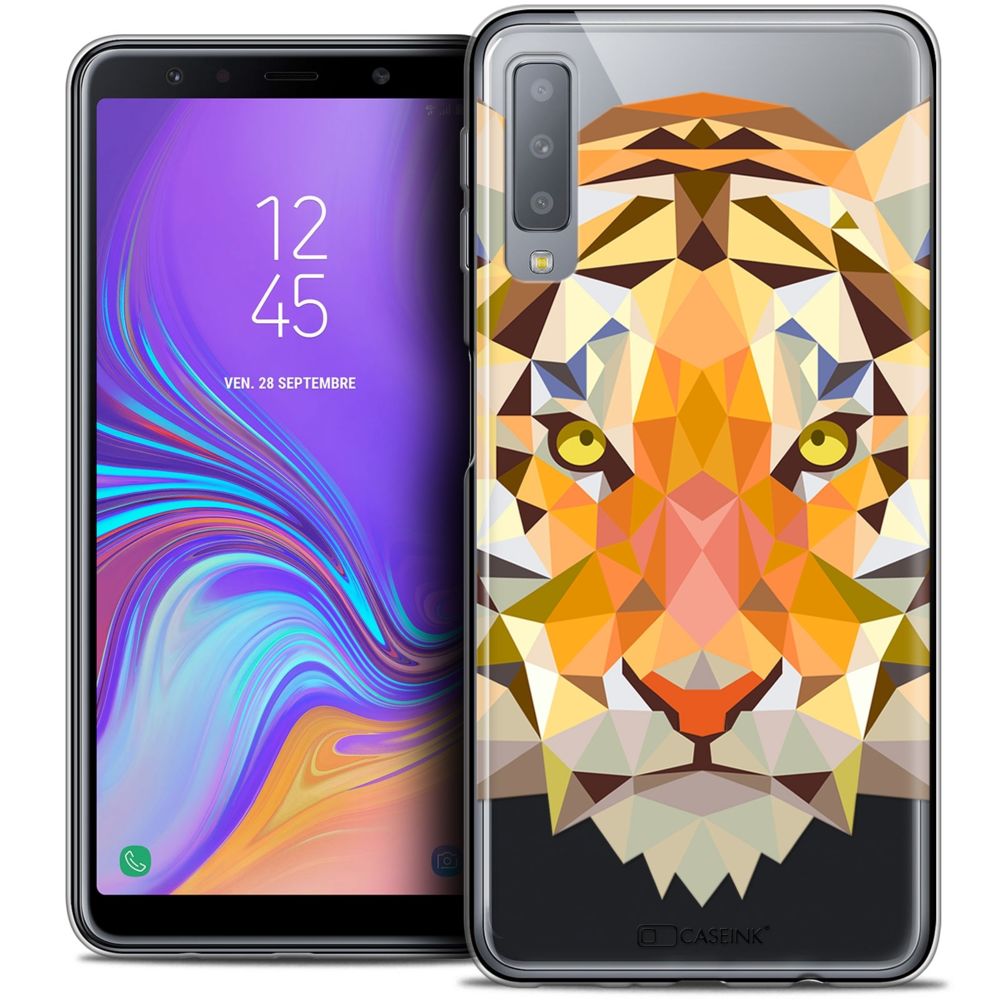 Caseink - Coque Housse Etui Pour Samsung Galaxy A7 (2018) A750 (6 ) [Crystal Gel HD Polygon Series Animal - Souple - Ultra Fin - Imprimé en France] Tigre - Coque, étui smartphone