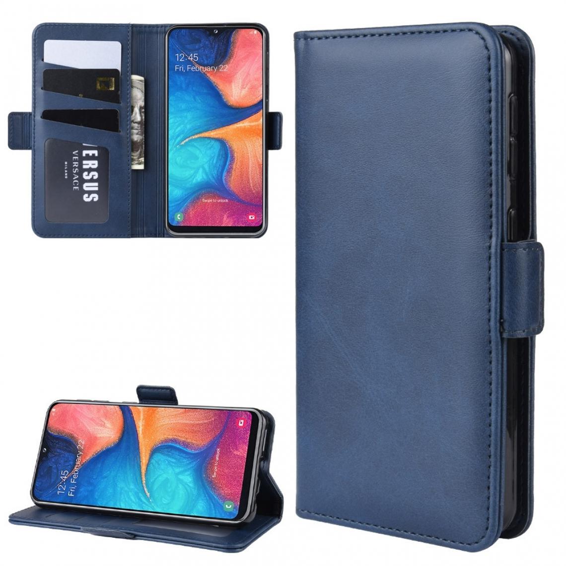Wewoo - Housse Coque Etui portefeuille pour téléphone portable en cuir Galaxy A20E avec porte-monnaie et porte-cartes format bleu foncé - Coque, étui smartphone