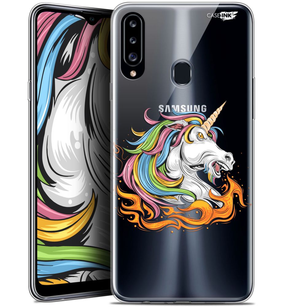 Caseink - Coque arrière Samsung Galaxy A20s (6.5 ) Gel HD [ Nouvelle Collection - Souple - Antichoc - Imprimé en France] Licorne de Feu - Coque, étui smartphone