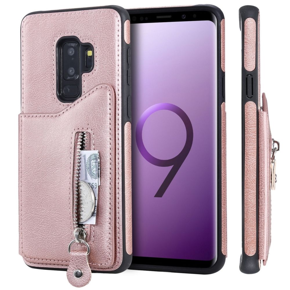 Wewoo - Coque Pour Galaxy S9 Plus Etui de protection antichoc couleur solide à double boucle et fermeture à glissière or rose - Coque, étui smartphone