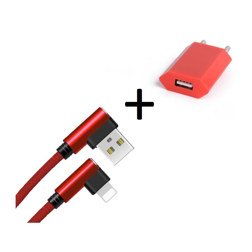 Shot - Pack pour IPHONE Xs Lightning (Cable 90 degres Fast Charge + Prise Secteur Couleur) - Chargeur secteur téléphone