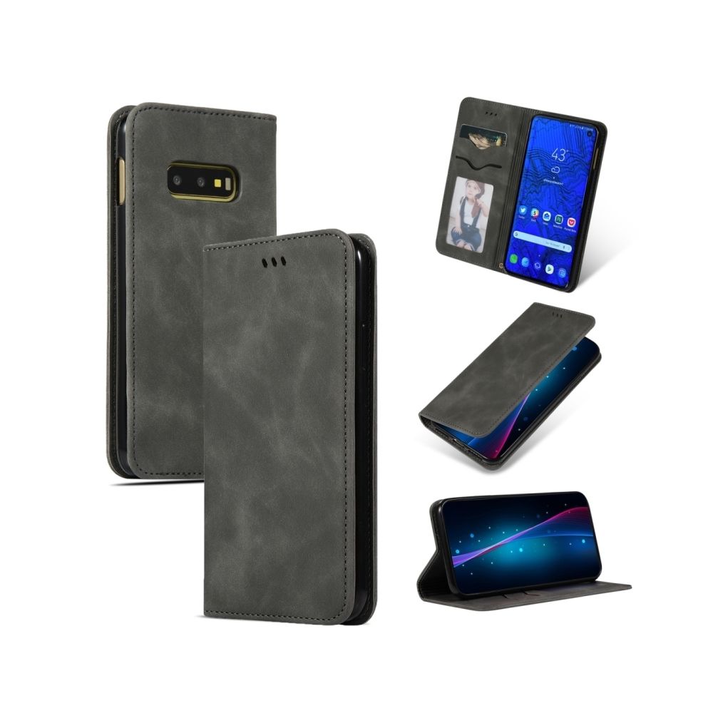 Wewoo - Housse Étui Coque Etui en cuir avec rabat horizontal magnétique Business Skin Feel pour Samsung Galaxy S10 E gris foncé - Coque, étui smartphone