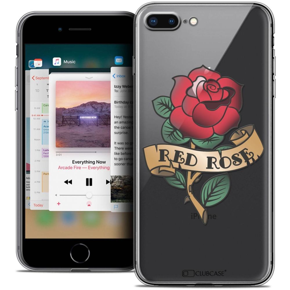 Caseink - Coque Housse Etui Apple iPhone 8 Plus (5.5 ) [Crystal Gel HD Collection Tatoo Lover Design Red Rose - Souple - Ultra Fin - Imprimé en France] - Coque, étui smartphone