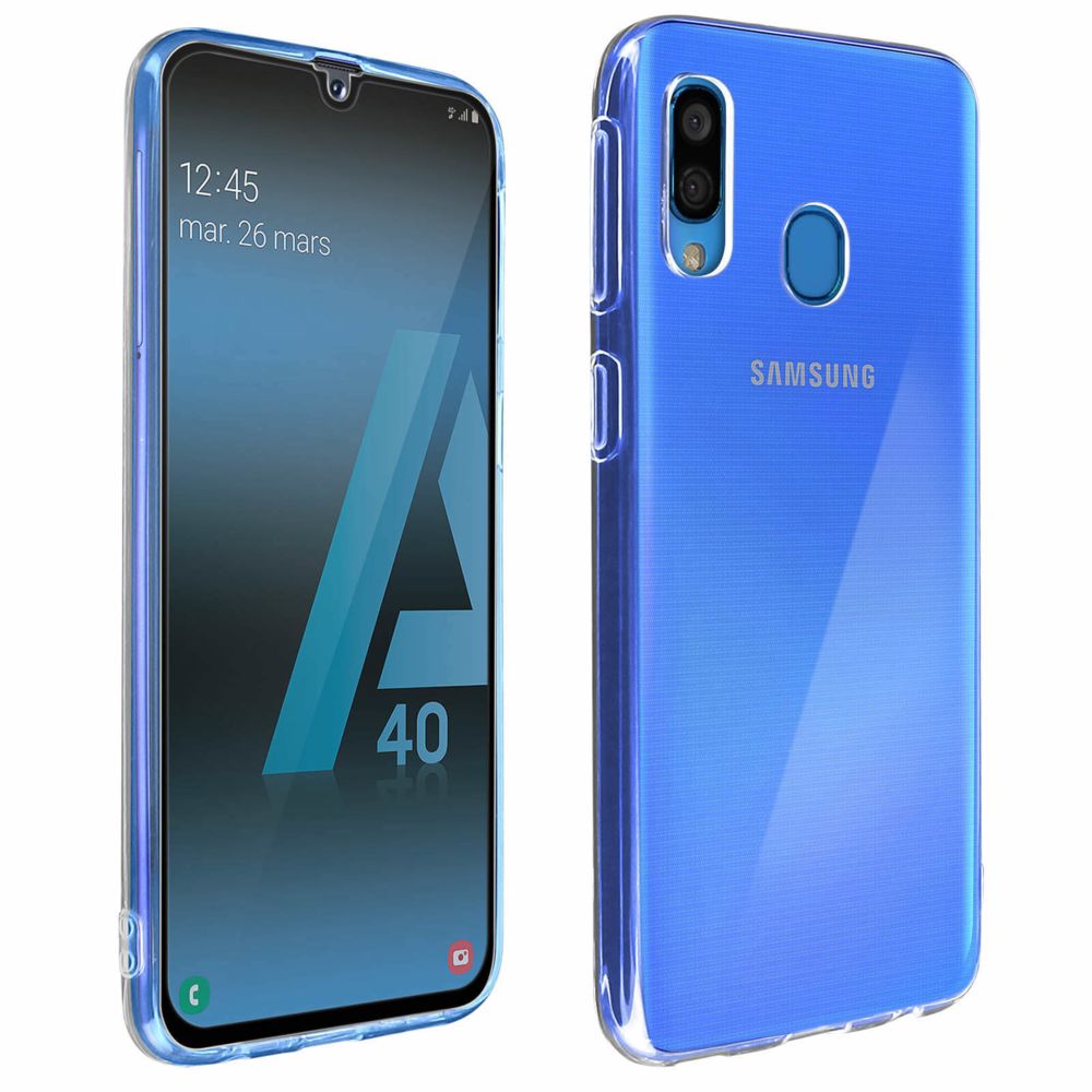 Avizar - Coque Samsung Galaxy A40 Silicone Souple et Film Verre Trempé 9H Contour noir - Coque, étui smartphone