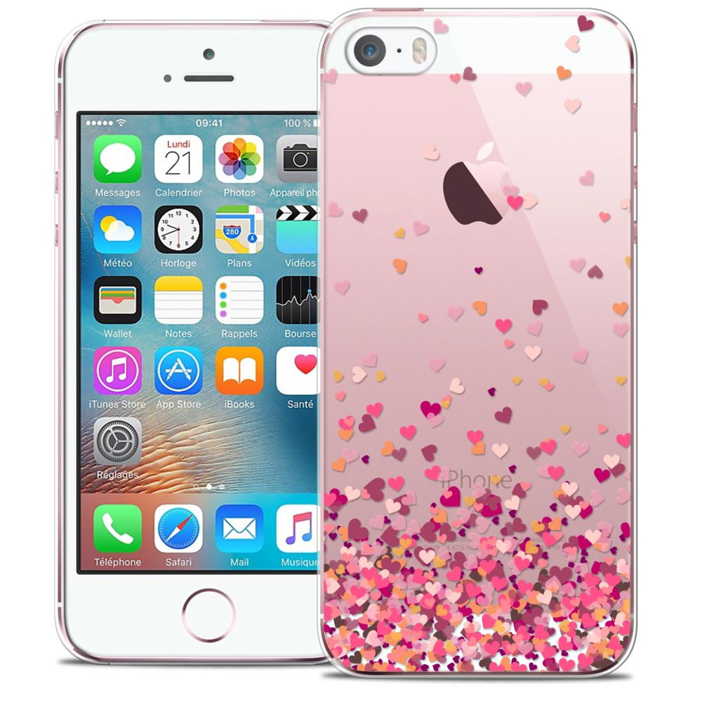 Caseink - Coque Housse Etui Apple iPhone 5/5s/SE [Crystal HD Collection Sweetie Design Heart Flakes - Rigide - Ultra Fin - Imprimé en France] - Coque, étui smartphone