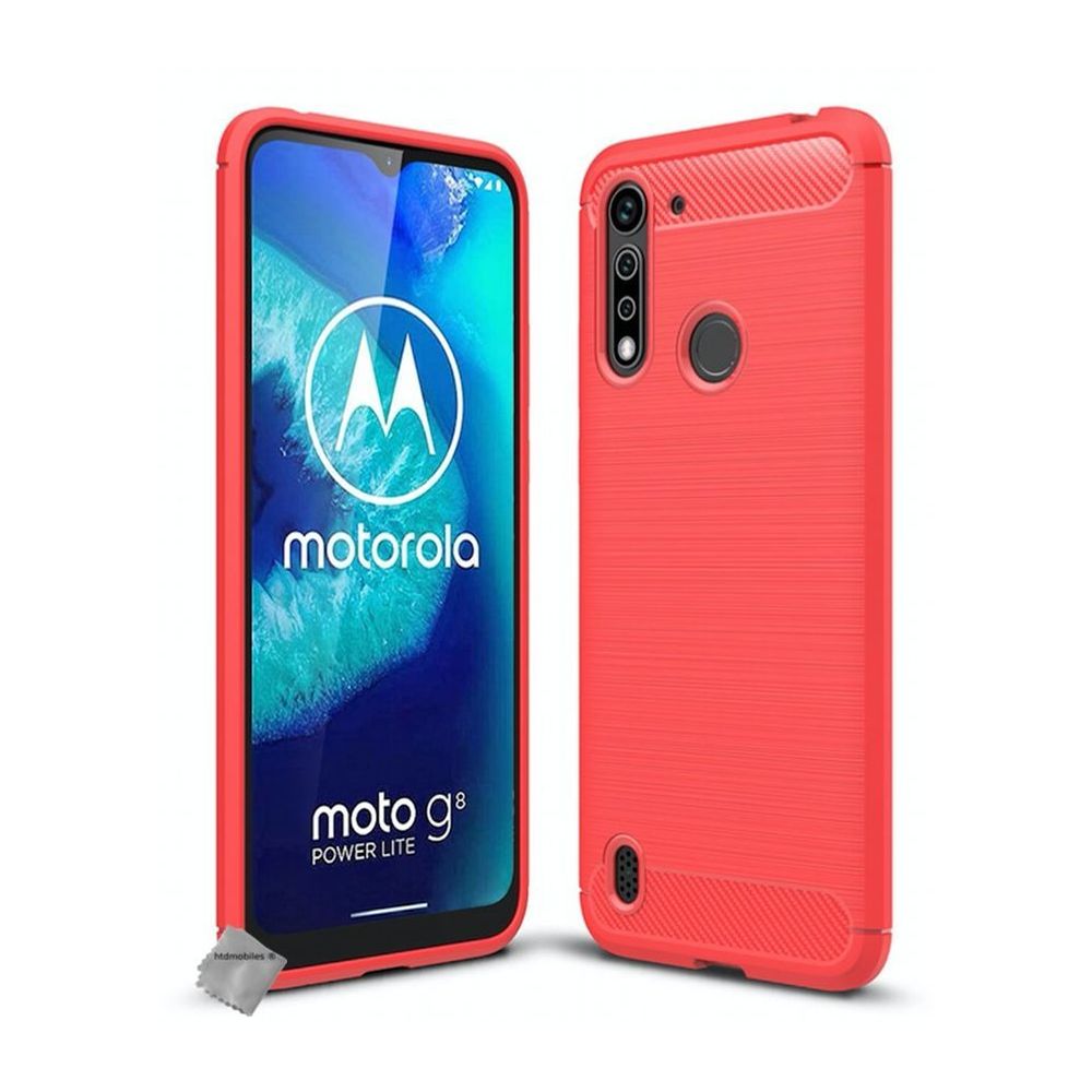 Htdmobiles - Housse etui coque silicone gel carbone pour Motorola Moto G8 Power Lite + verre trempe - ROUGE - Autres accessoires smartphone