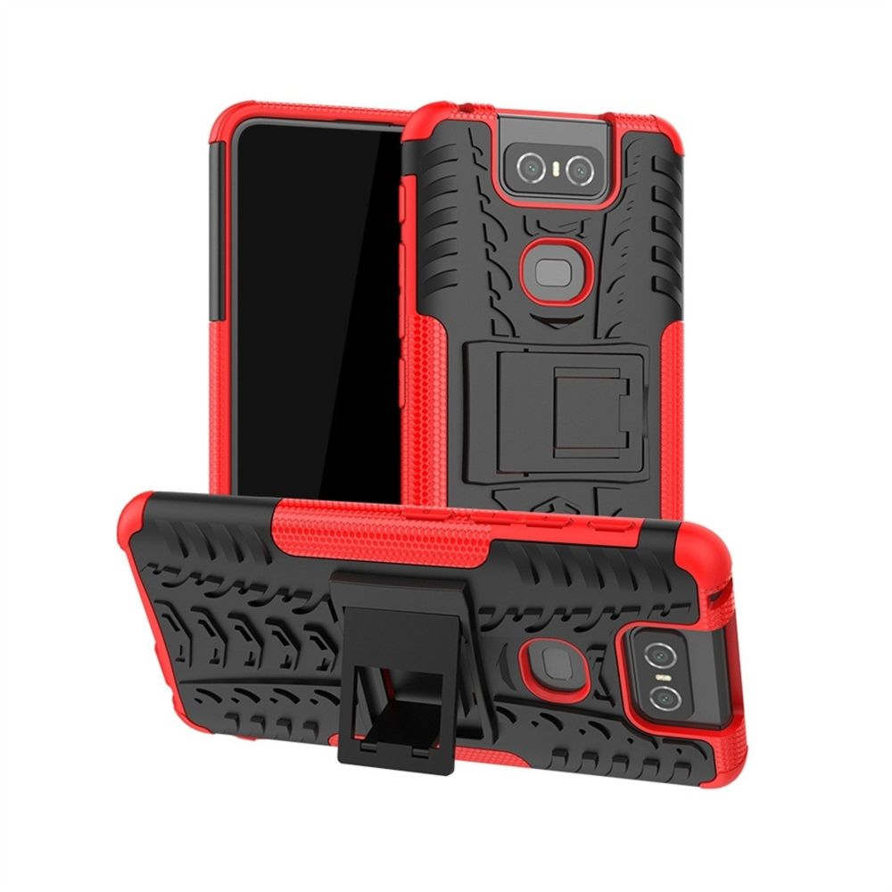Wewoo - Pneu Texture TPU + PC Housse de protection antichoc avec support pour Asus Zenfone 6 ZS630KL Rouge - Coque, étui smartphone