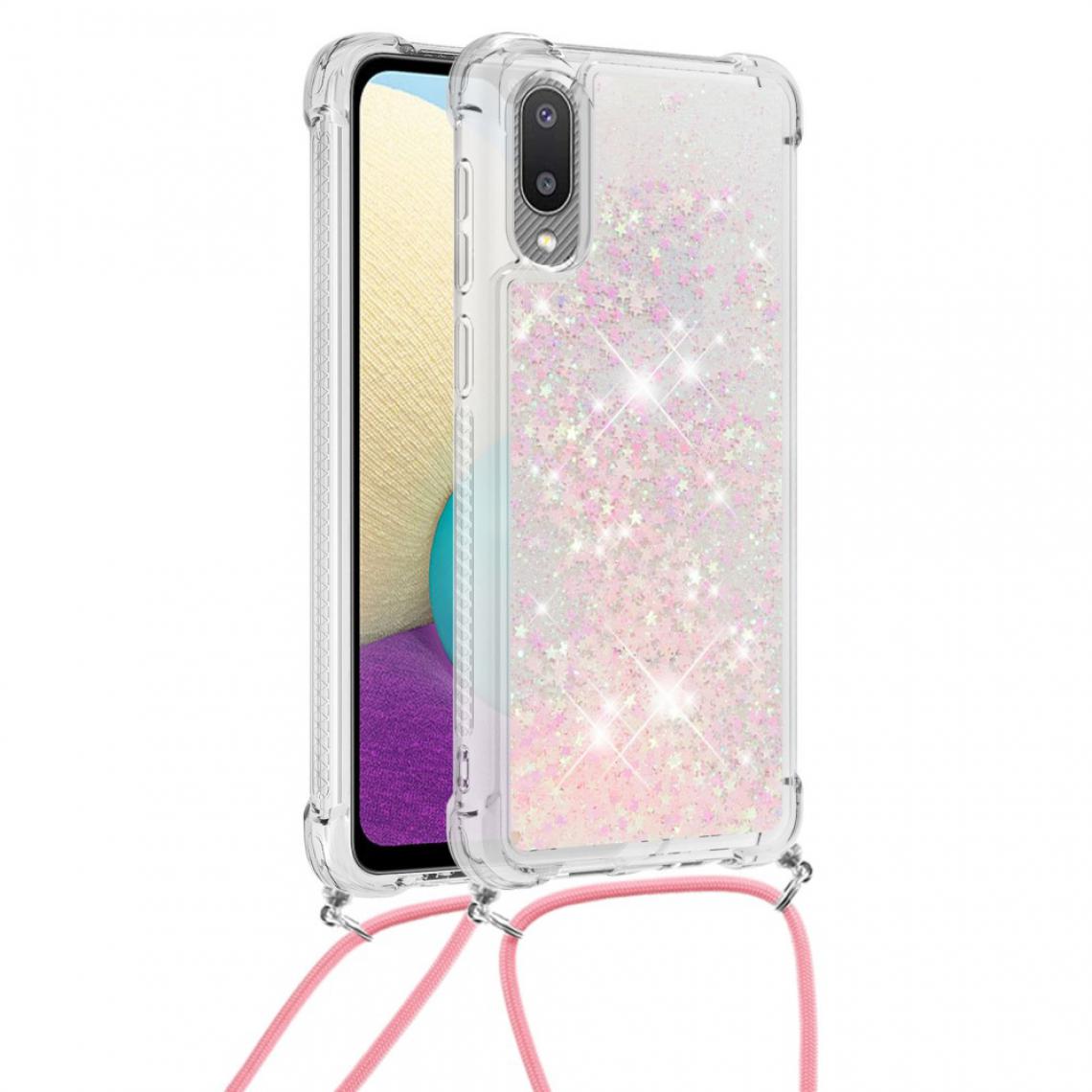 Other - Coque en TPU Flottant Quicksand Glitter Brillant avec Sangle Étoiles roses pour votre Samsung Galaxy A02/M02 - Coque, étui smartphone