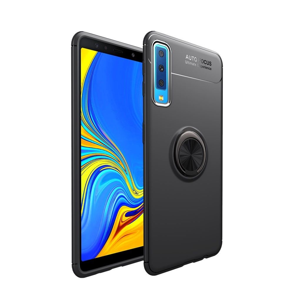 marque generique - Coque en TPU béquille annulaire tout noir pour votre Samsung Galaxy A7 (2018) - Autres accessoires smartphone