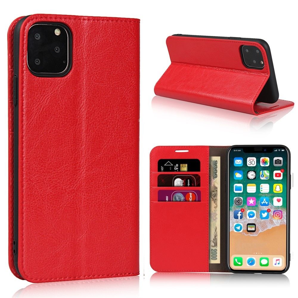 marque generique - Etui en cuir véritable cheval fou avec support rouge pour votre Apple iPhone 11 Pro Max 6.5 pouces - Coque, étui smartphone