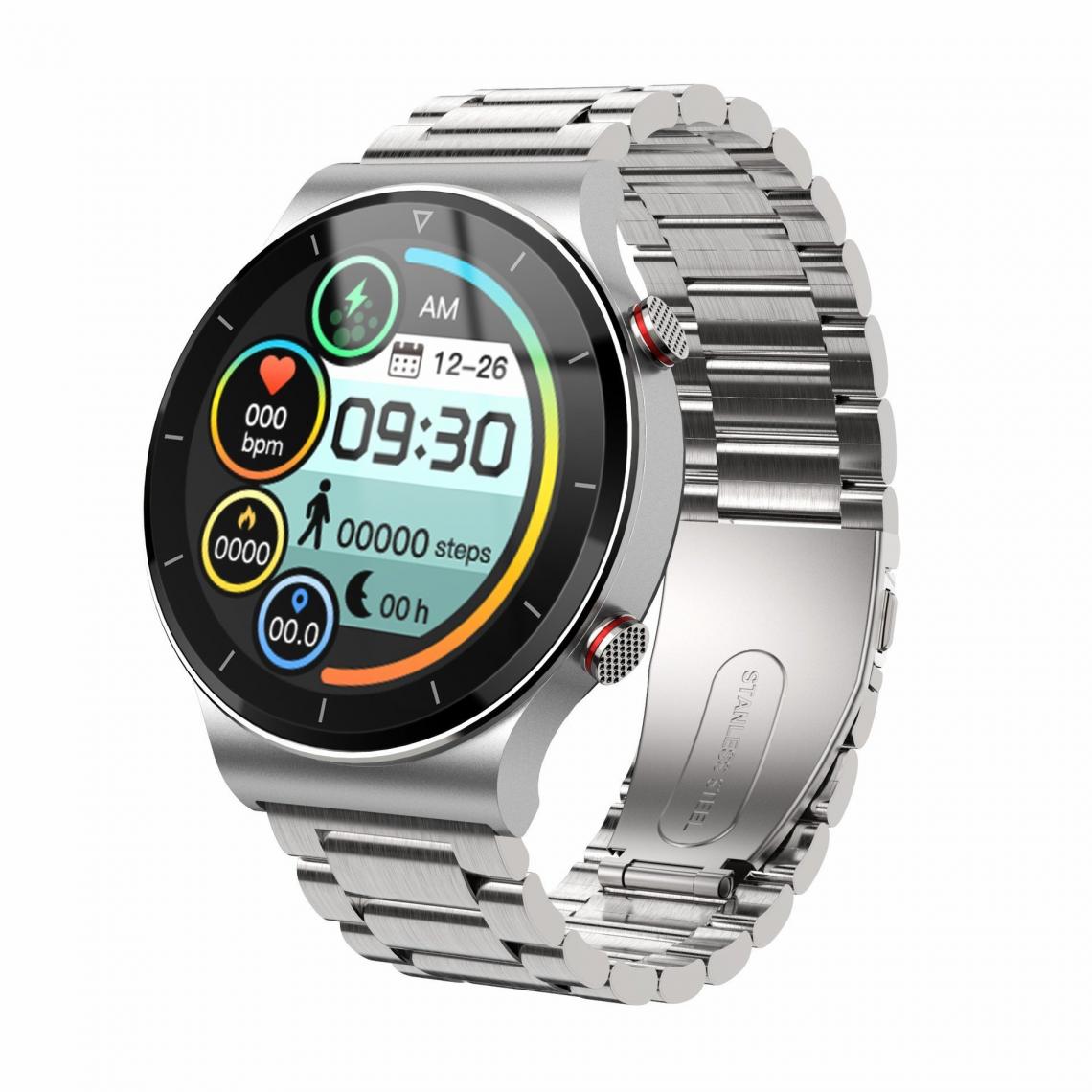 Chronotech Montres - Chronus Smart Watch, 1.3 Inch Round Colorful Display, Bluetooth Call, Local Music, Message Reminder, Multi-Dial, Multiple Sports Modes, IP67 Waterproof, Female Menstrual Cycle(silver) - Montre connectée