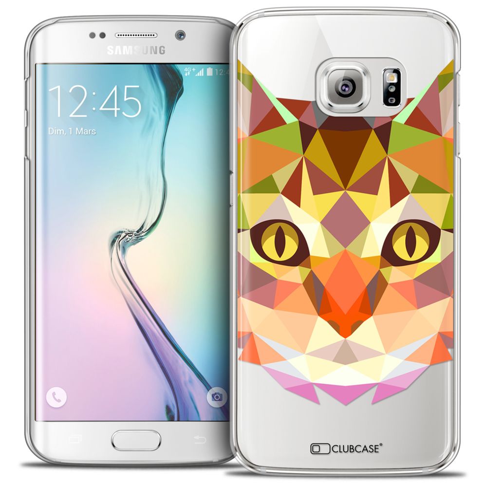 Caseink - Coque Housse Etui Galaxy S6 Edge [Crystal HD Polygon Series Animal - Rigide - Ultra Fin - Imprimé en France] - Chat - Coque, étui smartphone